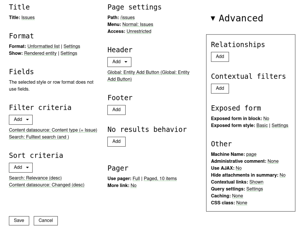 Remove advanced settings from detail element