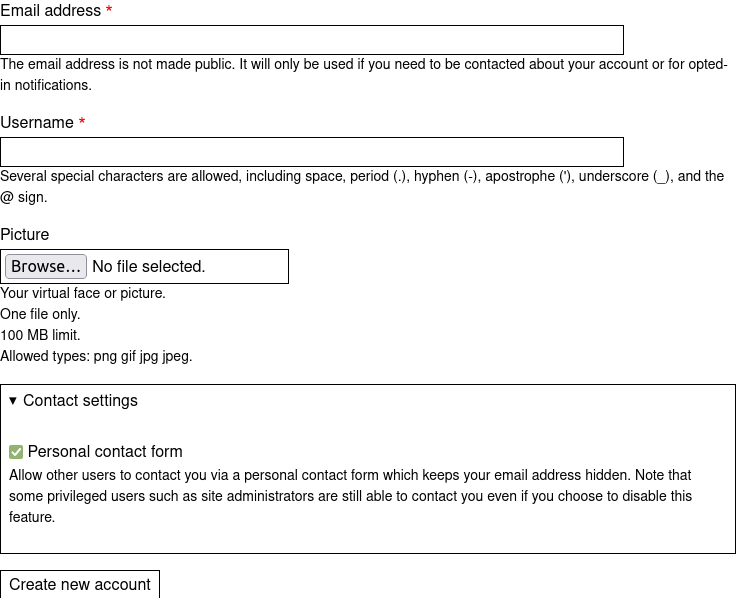 Registration form