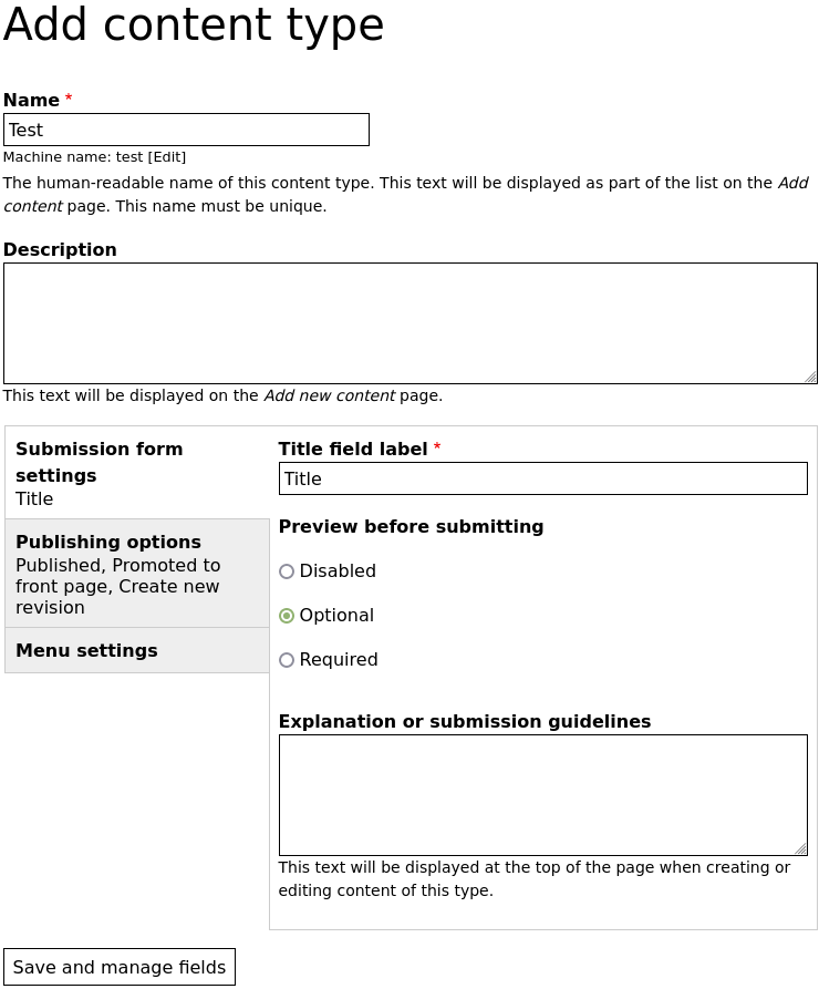 Drupal create content type form