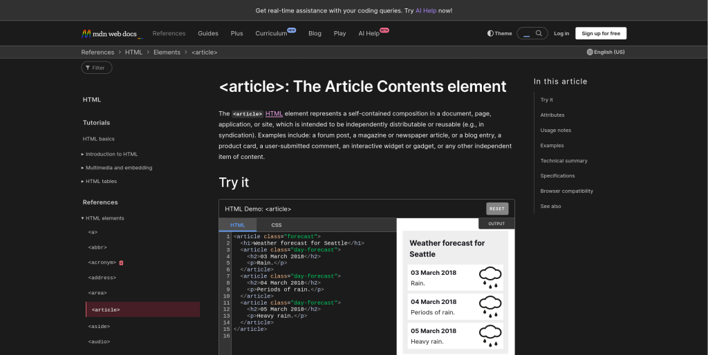 MDN sidebar layout