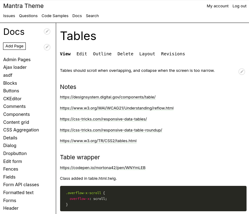 Docs menu sidebar