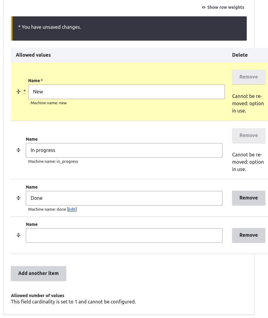Claro field options config form