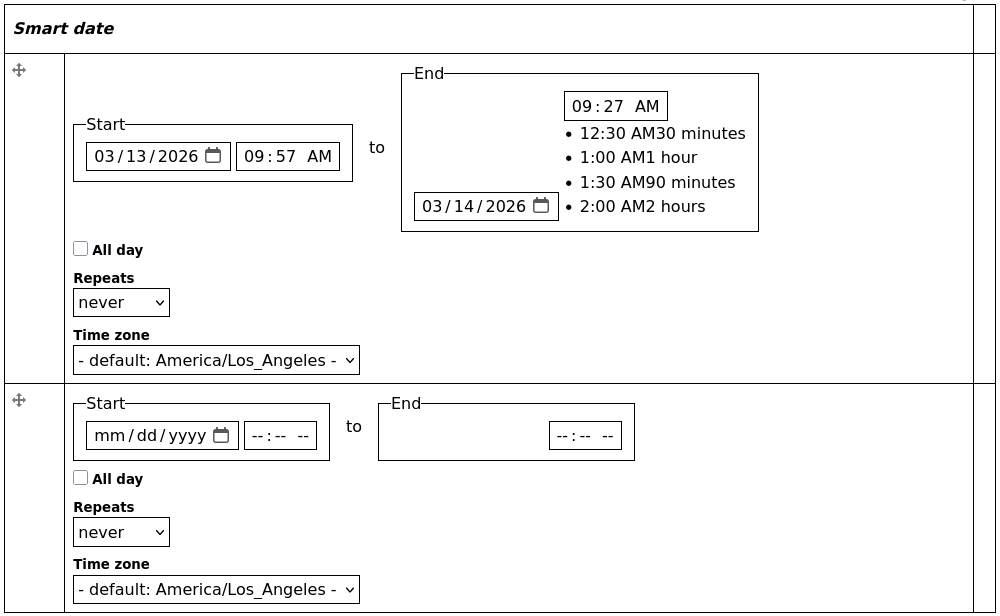 Smart date field layout duration hints break alignment
