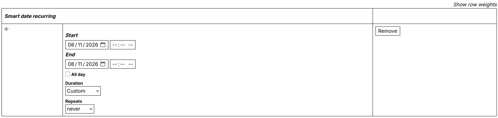Smart date field table is too wide
